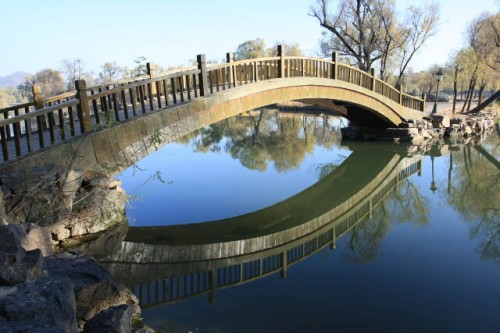 Wooden Bridge in the Lake Area of the Mountain Resort 避暑山庄 in Chengde