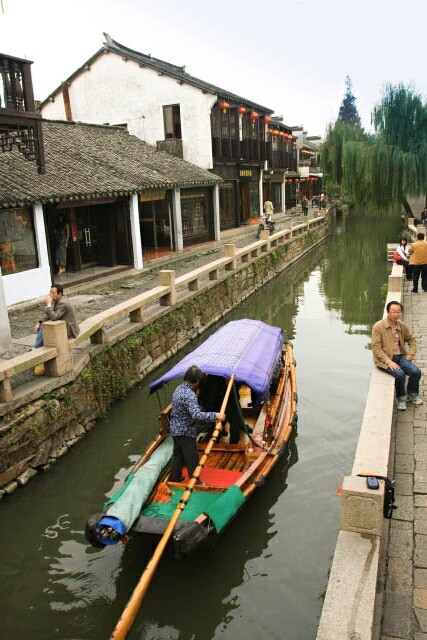 Tourist Boat Traveling Along the Waterways of Zhouzhuang 周庄