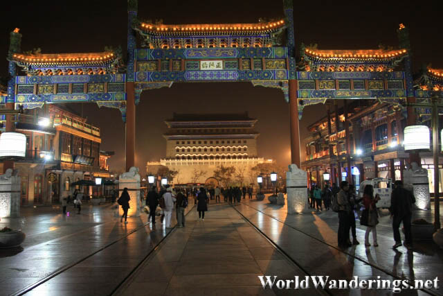 Entrance of Qianmen Pedestrian Street at Night