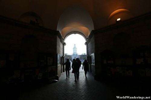 Walking Through the Gates of Trinity College in Dublin