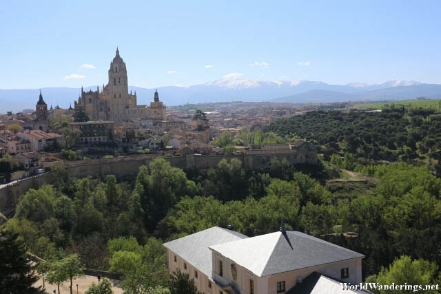 Beautiful Old Town of Segovia Against the Sierra Guadarrama