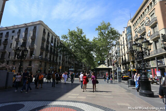 Beautiful Day at the Las Ramblas in Barcelona