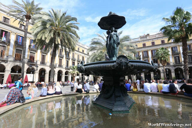 Beautiful Fountain at the Plaça Reial in Barcelona