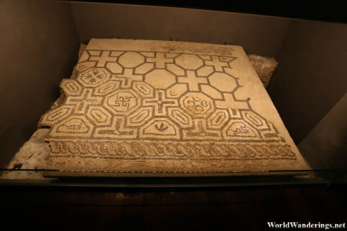 Beautifully Designed Floor Mosaic at the Remains of Some Roman Columns at the Museu d'Història de la Ciutat of Barcelona