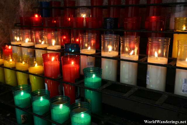 Multicolored Candles at the Santa Maria de Montserrat Basilica