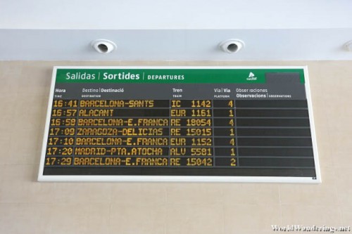 Announcement Board for the Trains at the Tarragona Railway Station