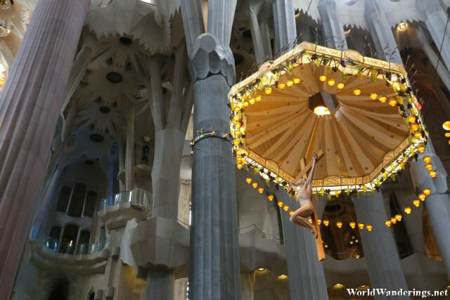 Crucifix Hanging Near the Altar at the Sagrada Familia in Barcelona