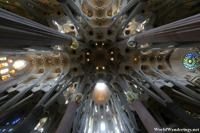 Beautiful Ceiling Design of the Sagrada Familia Basilica in Barcelona
