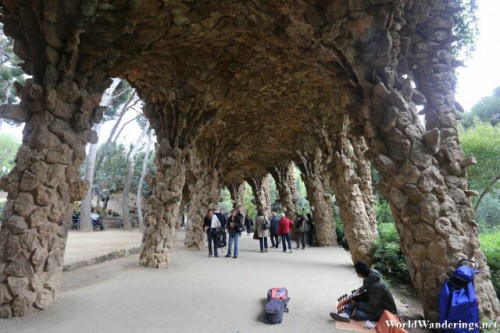 Cave Like Feeling of the Covered Walkway at Park Güell in Barcelona