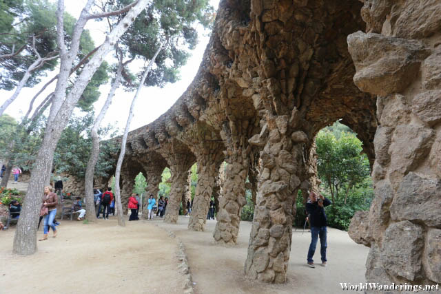 Covered Walkway at Park Güell in Barcelona
