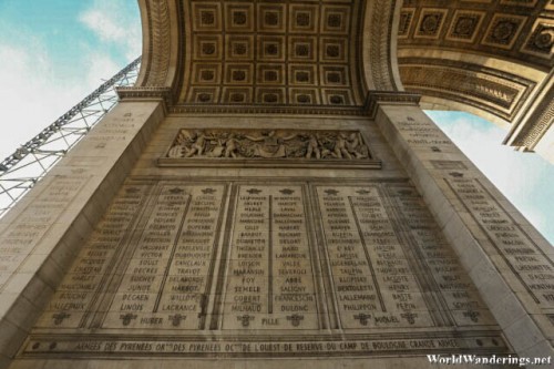 Names of the Dead on the Walls of the Arc de Triomphe in Paris