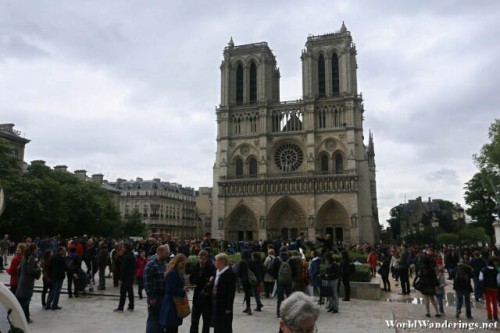 Numerous Tourists Outside the Notre-Dame de Paris Cathedral