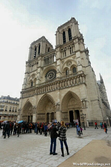 Outside the Notre-Dame de Paris Cathedral
