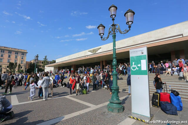Large Crowd Outside the Venezia Santa Lucia Railway Station