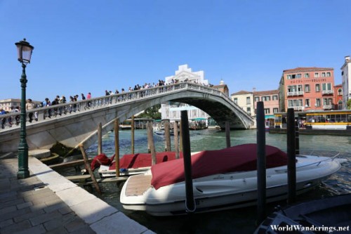 Boats and the Ponte degli Scalzi Along the Grand Canal in Venice