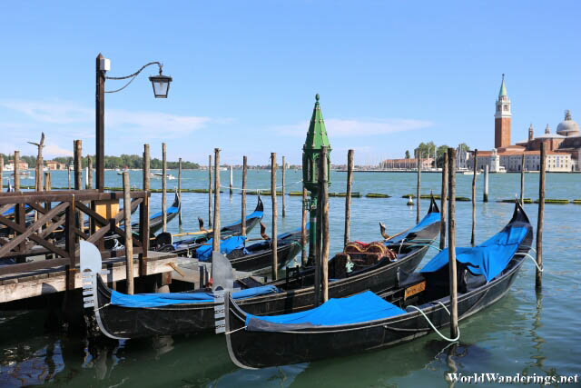 Gondolas Parked at the Venetian Lagoon