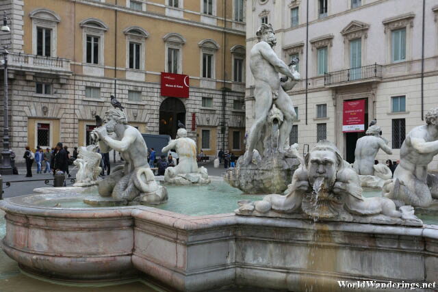 Closer Look at Fontana del Moro at the Piazza del Moro in Rome