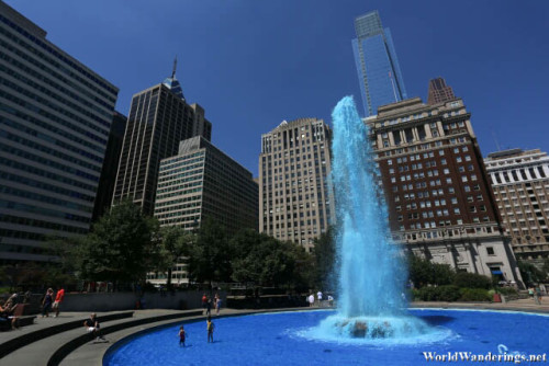 Unusually Blue Water of the Fountain at LOVE Park