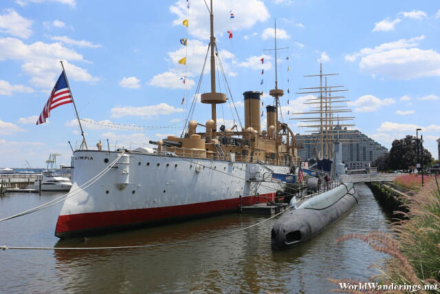 USS Olympia and USS Becuna at Penn's Landing in Philadelphia