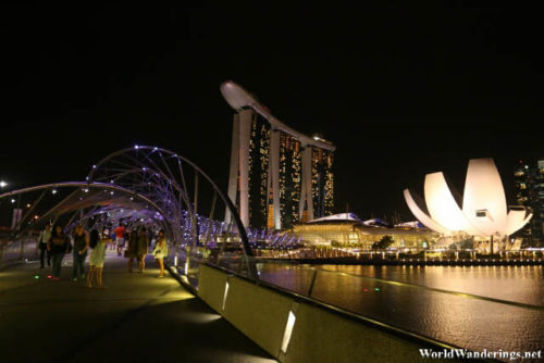 ArtScience Museum Brilliantly Lit at Night at the Marina Bay Sands