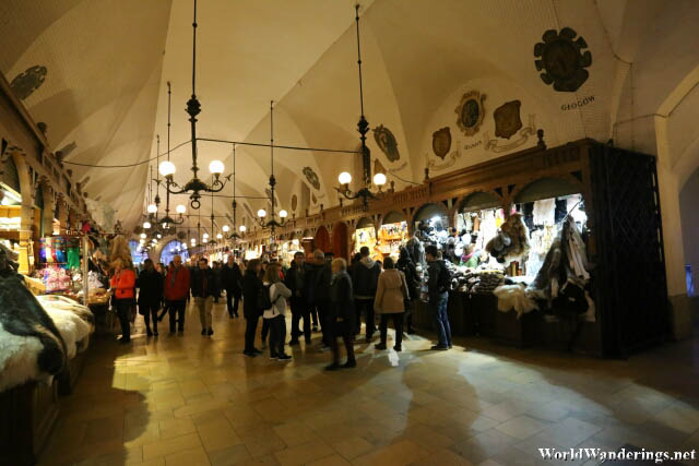 Inside the Cloth Hall in Krakow