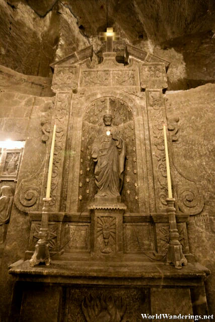 Sculpture of the Sacred Heart of Jesus Complete with Illuminated Heart Made of Salt Crystal at the Wieliczka Salt Mine