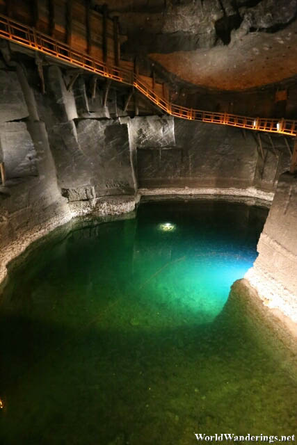 Beautiful Blue Pool at the Wieliczka Salt Mine