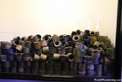 Empty Canisters of Zyklon B at the Auschwitz Museum