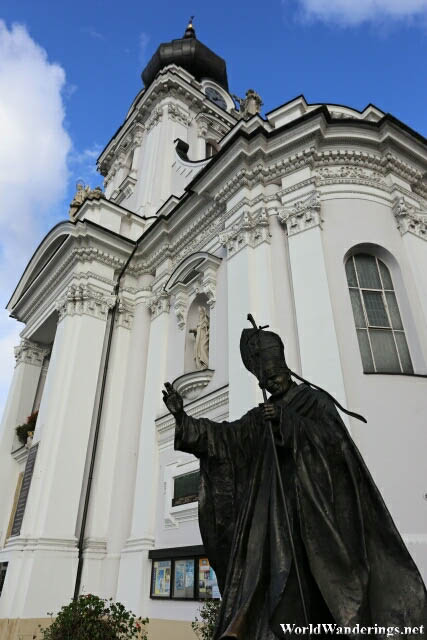 Statue of Pope John Paul II at the Basilica of the Presentation of the Blessed Virgin Mary in Wadowice
