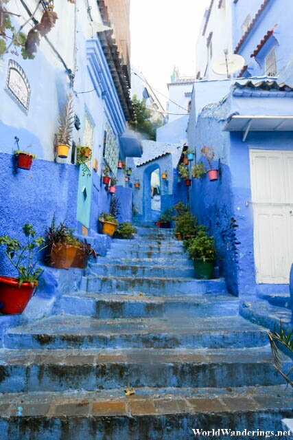Famous Staircase at Chefchaoen Medina