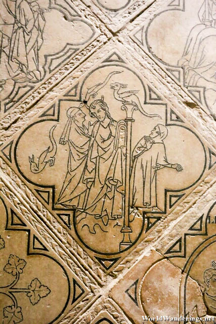 Old Pavement Tile on Display at the Basilica of Saint-Remi