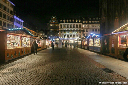 Wide Lanes at the Christmas Market at Place de la Cathedrale in Strasbourg