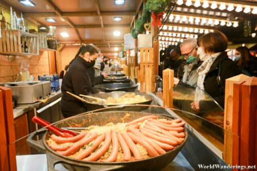 Sausages Being Cooked at a Strasbourg Christmas Market