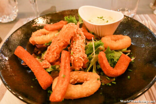 Appetizer of Fried Seafood at La Table Du Marché in Chartres