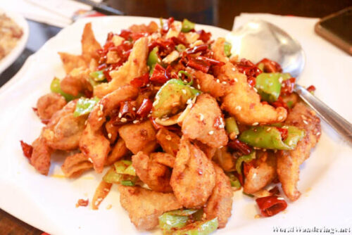 Dry Fried Crispy Pork Intestines at Gourmet China House