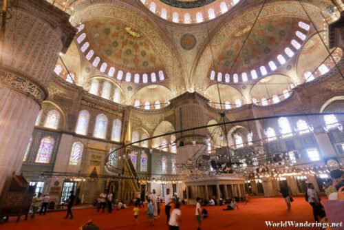 Bright Interiors of the Sultan Ahmed Mosque in Istanbul