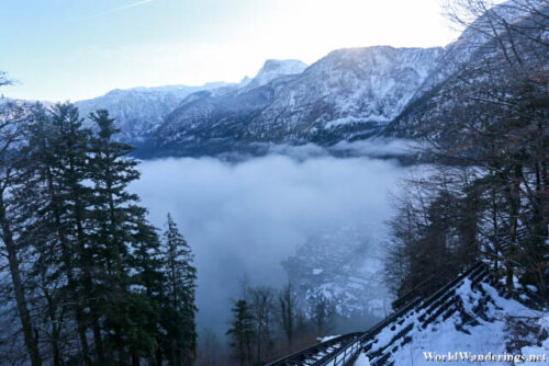 Thick Clouds Obscure the Valley Below at Salzwelten Hallstatt