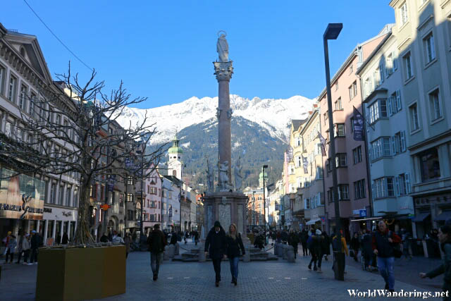 View of the Mountains Along Maria Theresa Street in Innsbruck