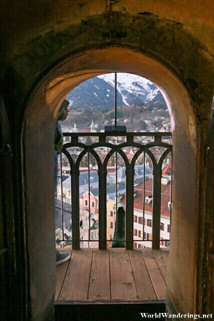 Arriving at the Top of the Town Tower of Innsbruck