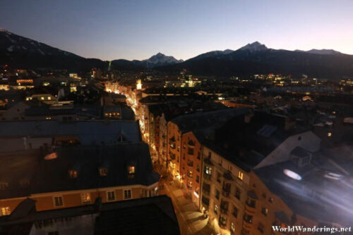 Maria Theresa Street at Night from the Town Tower of Innsbruck