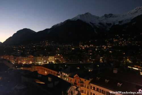 Mountains and the City of Innsbruck at Night