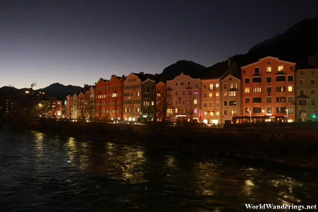 Colorful Apartments in Innsbruck at Night