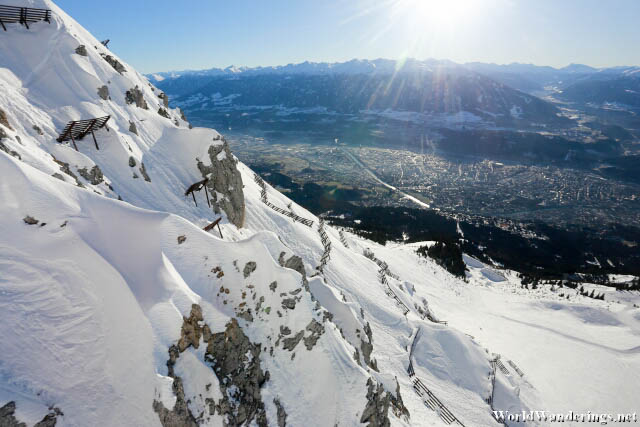 Snow Covered Norkette Mountain on the Way to Hafelekar Funicular Station