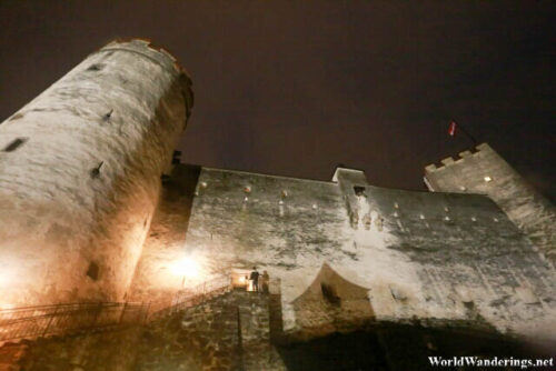 Imposing Walls of Hohensalzburg Fortress at Night