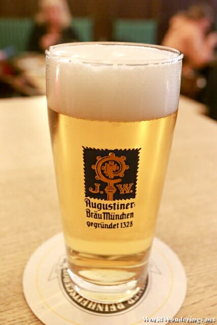Augustiner Beer at the Goldene Kugel Restaurant in Salzburg