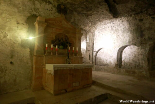 Altar Inside the Catacombs at the Cemetery of the Abbey of Saint Peter in Salzburg