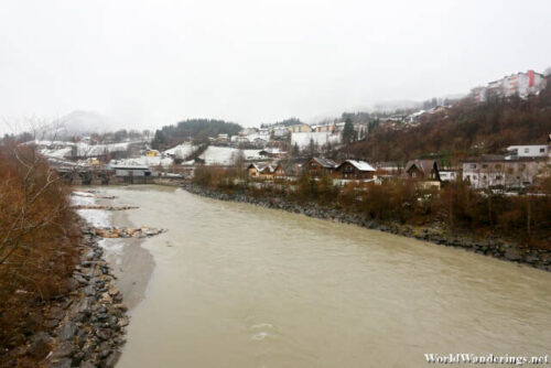 Frigid Salzach River by the Town of Werfen