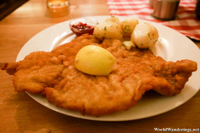 Eating Schnitzel at Sternbrau in Salzburg